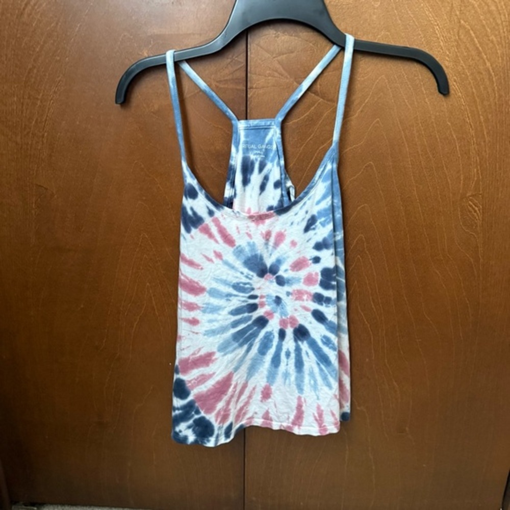 Spiritual Gangster Split Back Tie-Dye Tank Top EUC Sz XS. Blue, Pink, Off White